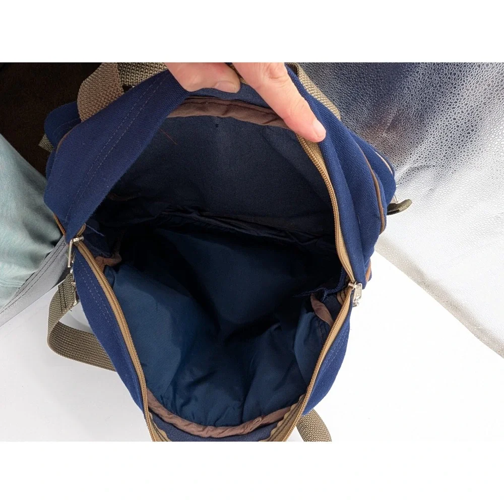 Jansport Messenger Laptop Bag Shoulder Strap Blue Canvas Leather Made In USA VTG